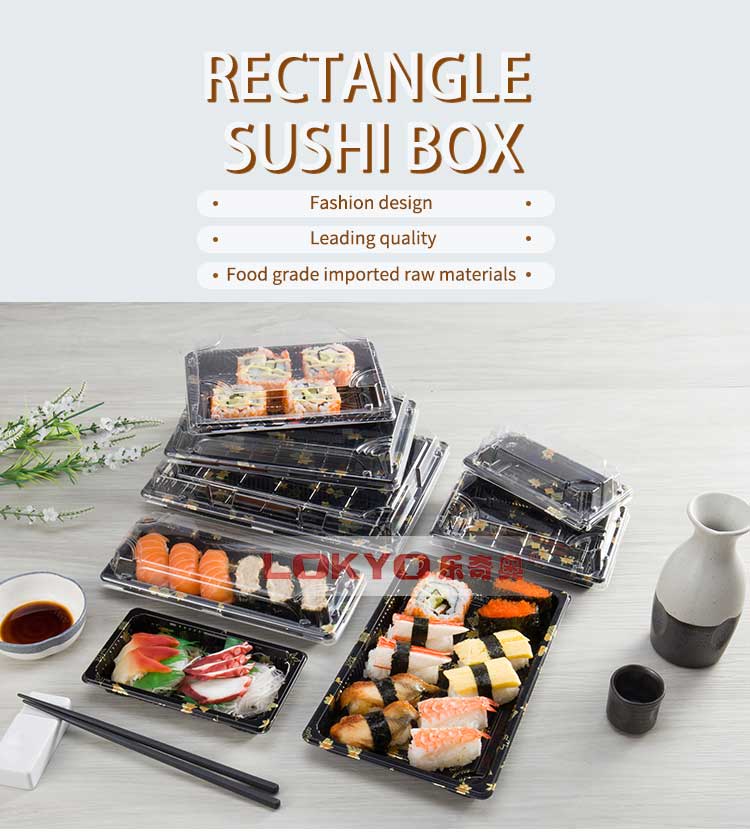 Rectangle black plastic take out sushi tray