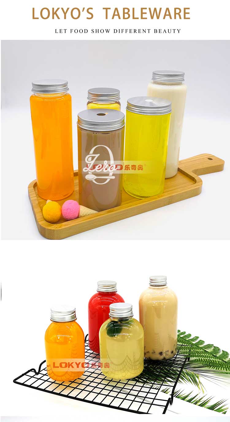 Clear plastic juice bottles