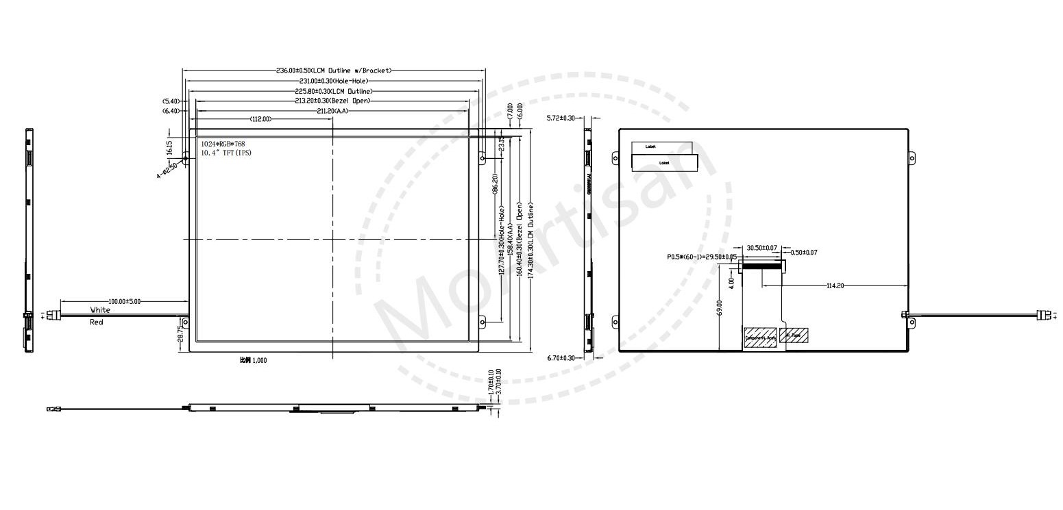 10.4 Inch IPS 1024(RGB)*768 LCD screen 1000 nits brightness