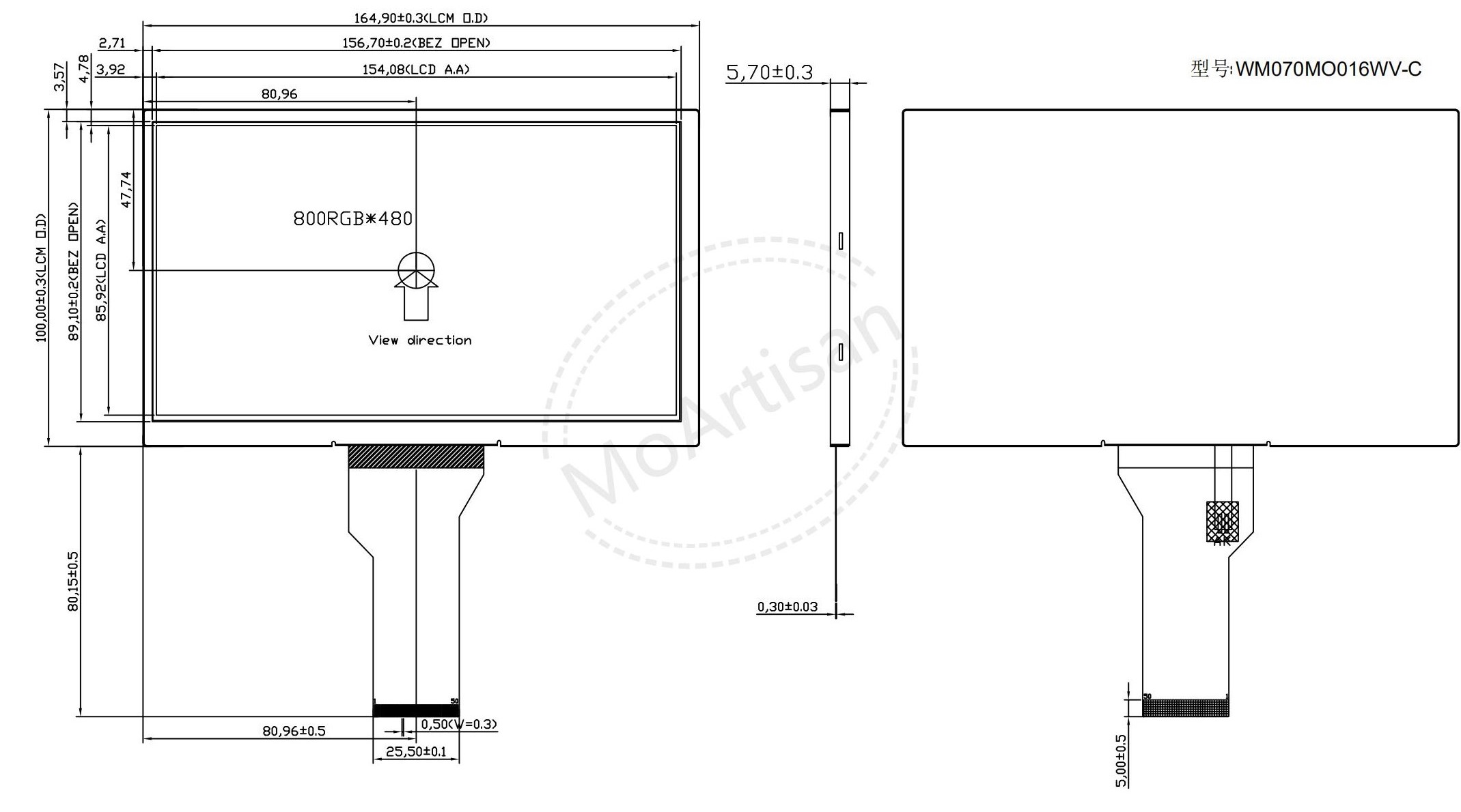 7.0 Inch TFT 800(RGB)*480 module same as CMI TN94