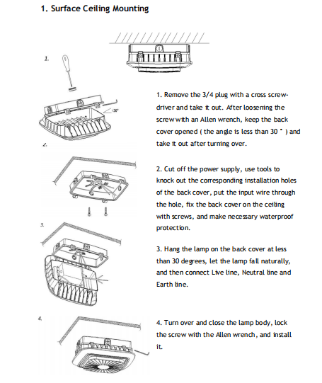 Garage light surface ceiling mounting