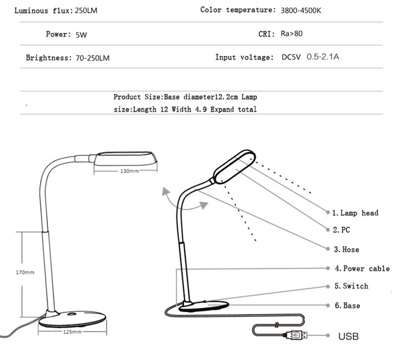 USB LED desk table lamp