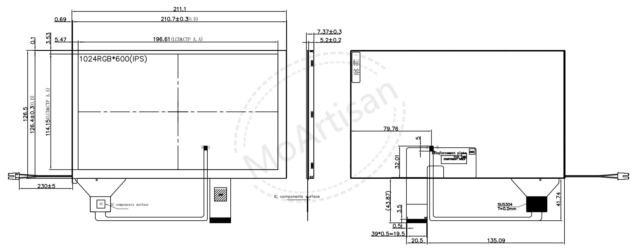 9.0 Inch 1024RGB600 WSVGA module with touch panel Drawings