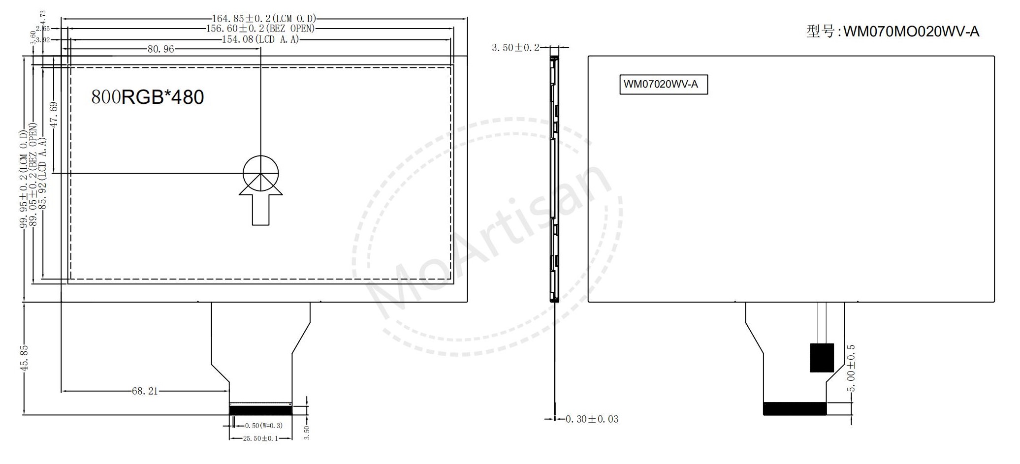 7.0 Inch TFT 800(RGB)*480 module 500 nits brightness short FPC drawings 7.0 Inch TFT 800(RGB)*480 module 500 nits brightness short FPC drawings