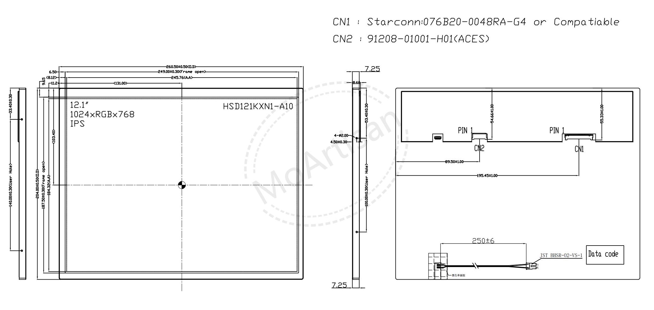 12.1 Inch IPS 1024(RGB)*768 LCD module 1000 nits brightness 4:3 screen drawings