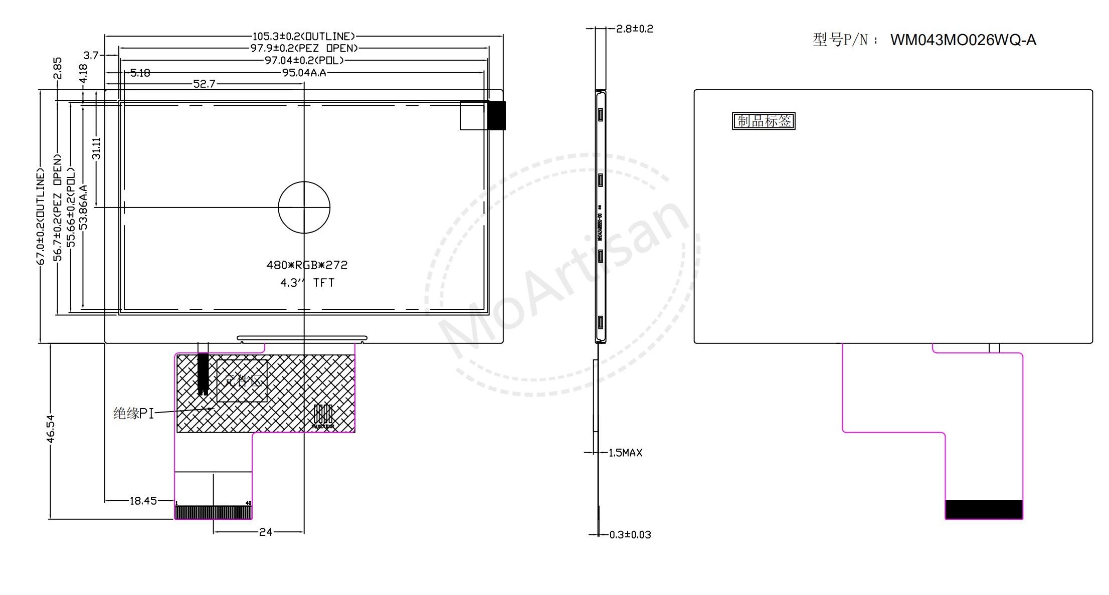 4.3 Inch WQVGA high reliability module for mobile DRAWINGS