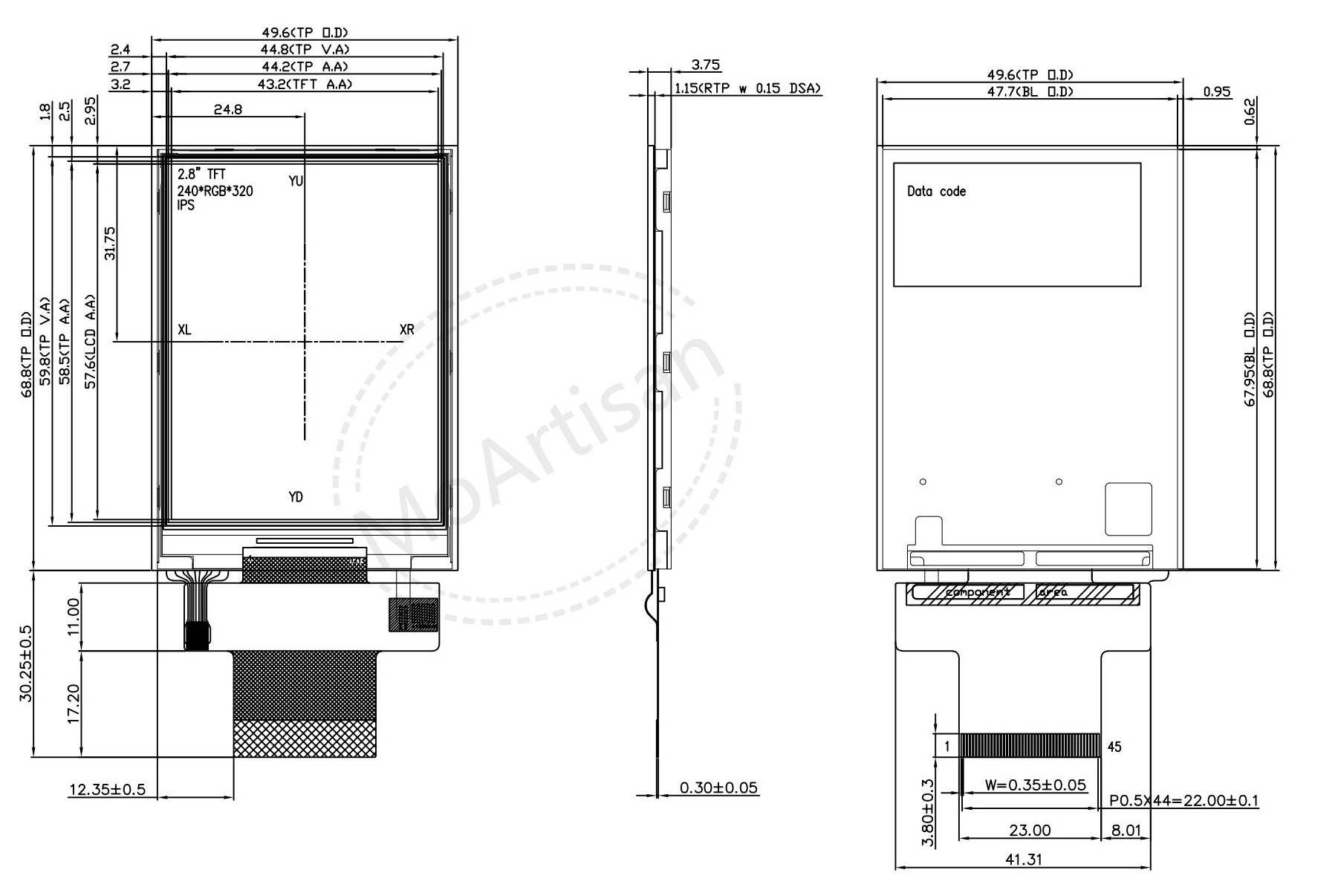 2.8 Inch ips 240(RGB)*320 lcd module with a RTP DRAWINGS