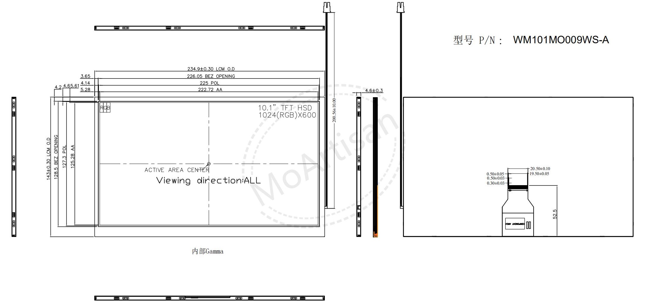 10.1 Inch IPS 1024(RGB)*600 LCD screen Drawings