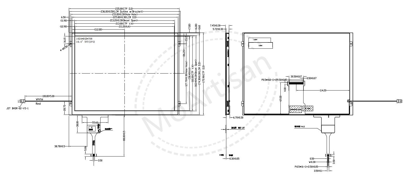 10.4 Inch ips 1024(RGB)*768 LCD screen with PCAP Drawings