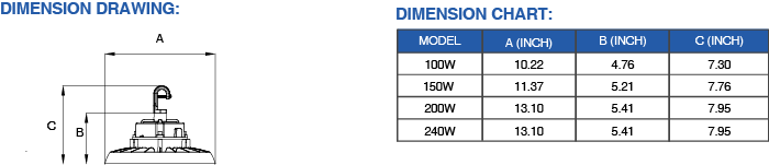 the dimension of smart high bay light