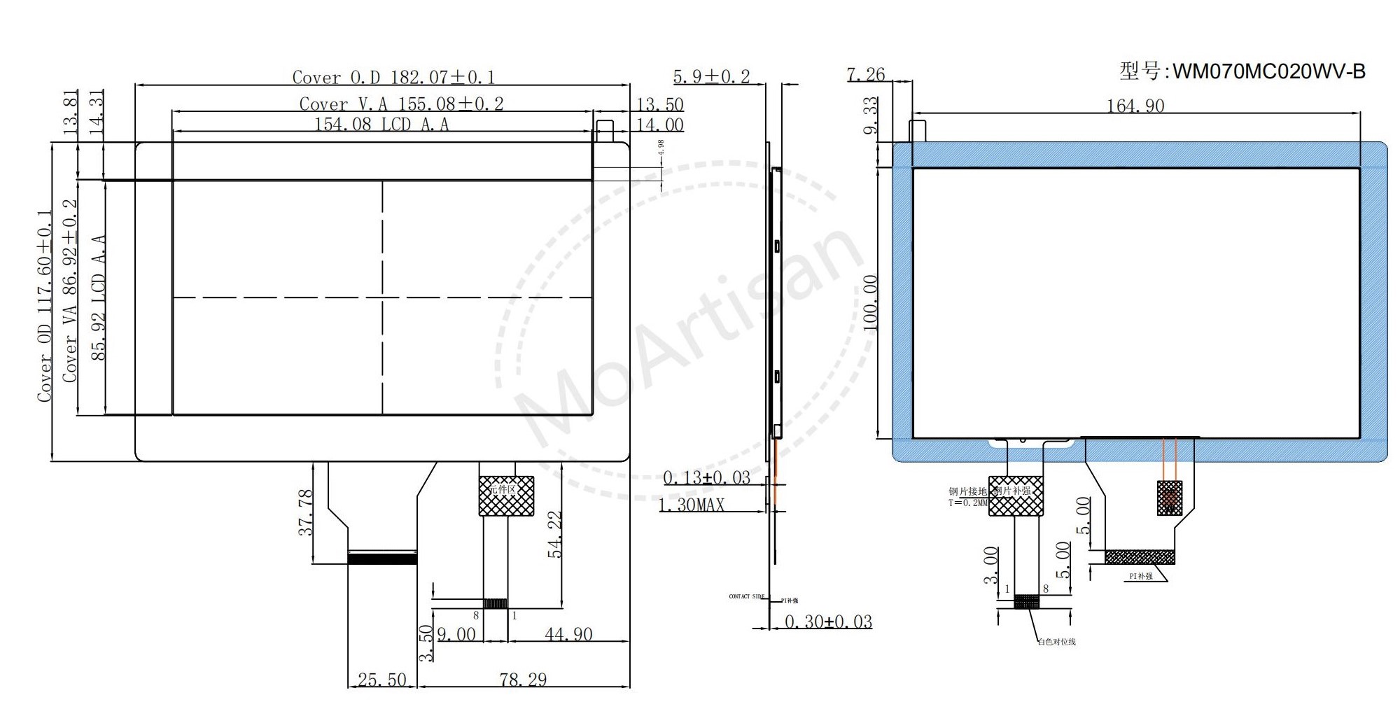 7.0 Inch wvga nomal brighterness lcd module with a PCAP drawings