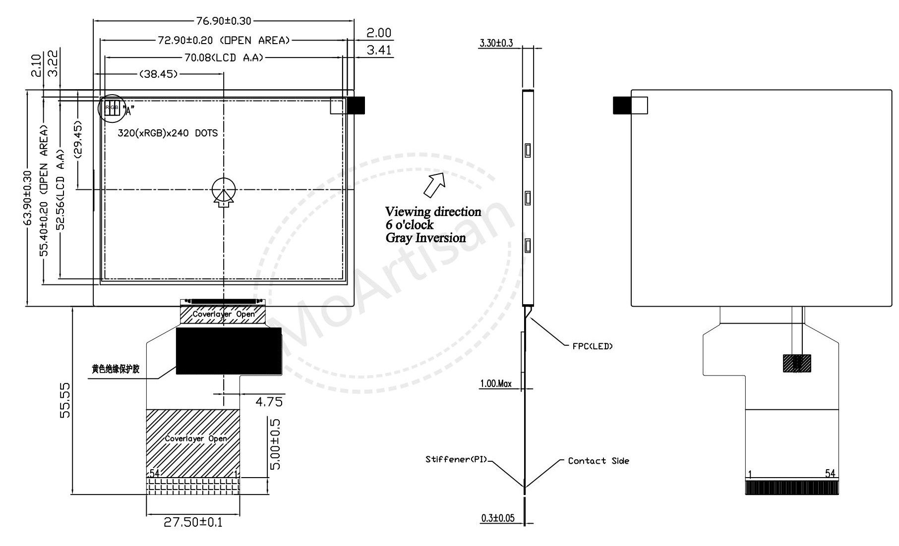 3.5 Inch TFT 320(RGB)*240 lcd module with sunreadable DRAWINGS