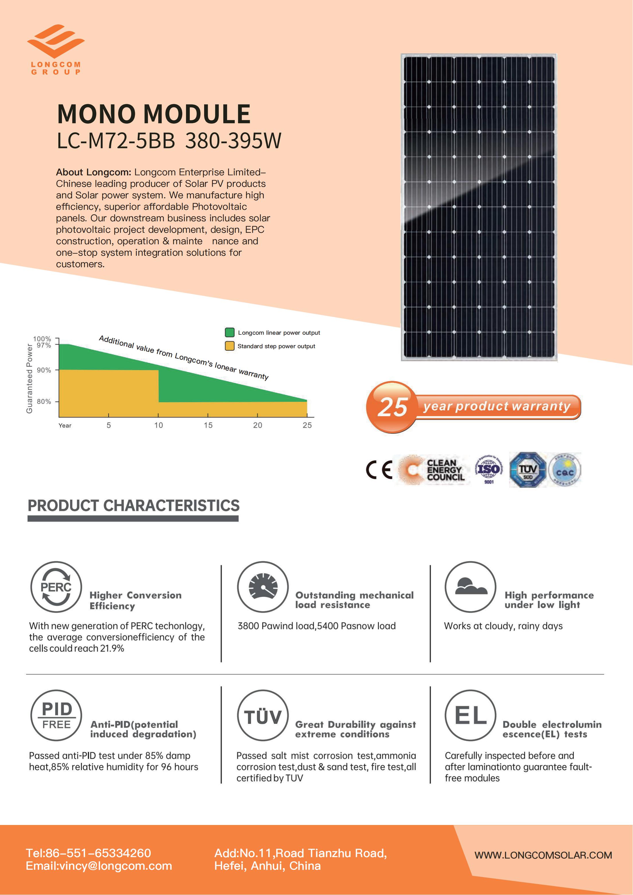High Efficiency 380W Solar Panel Mono