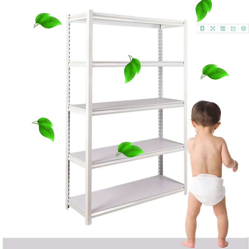 white boltless metal shelving