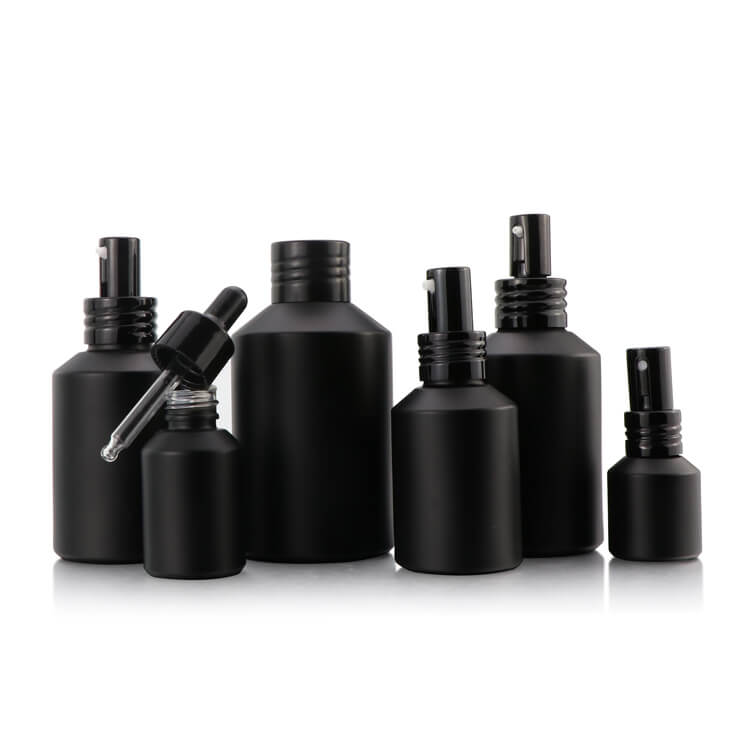 Frosted black glass bottle set