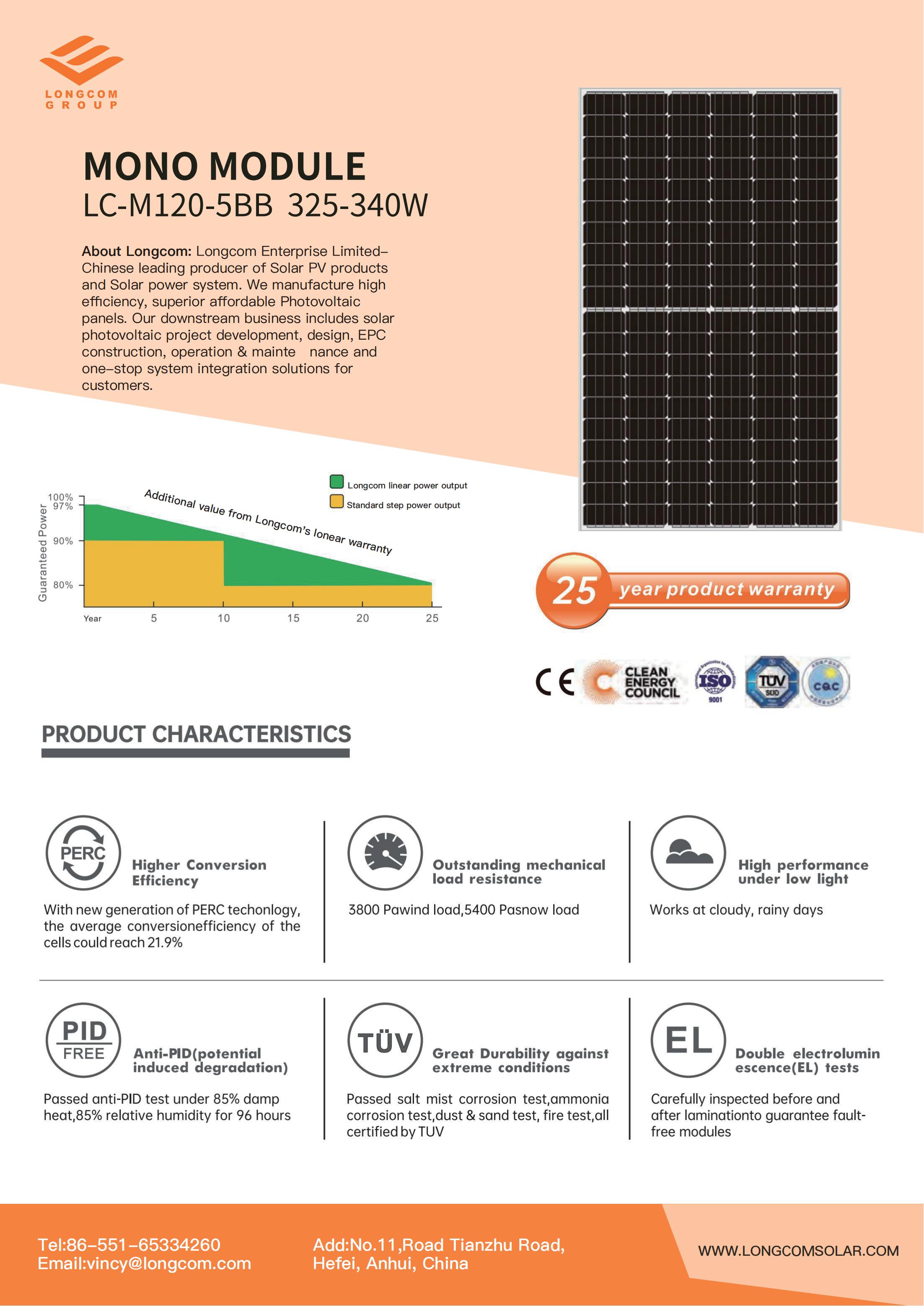 120-Cells Mono Half Cell Solar Panel 340W for Home