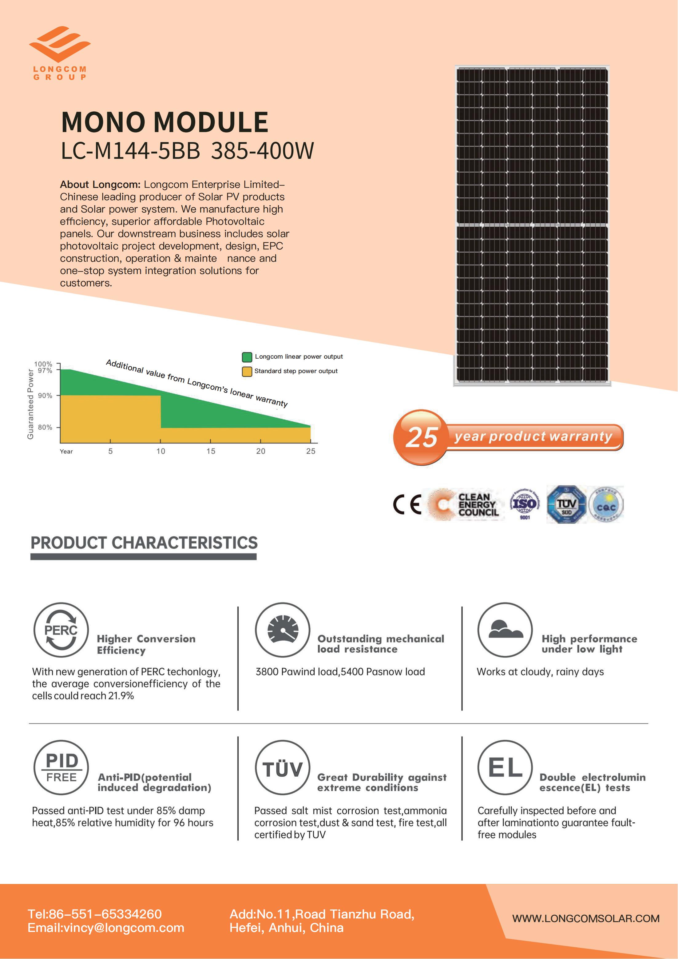 High Efficiency 385W Solar Panel Mono