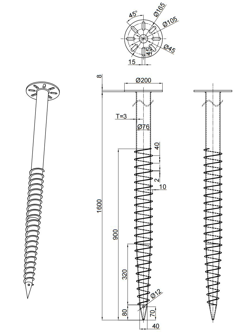 ground screw dimensions