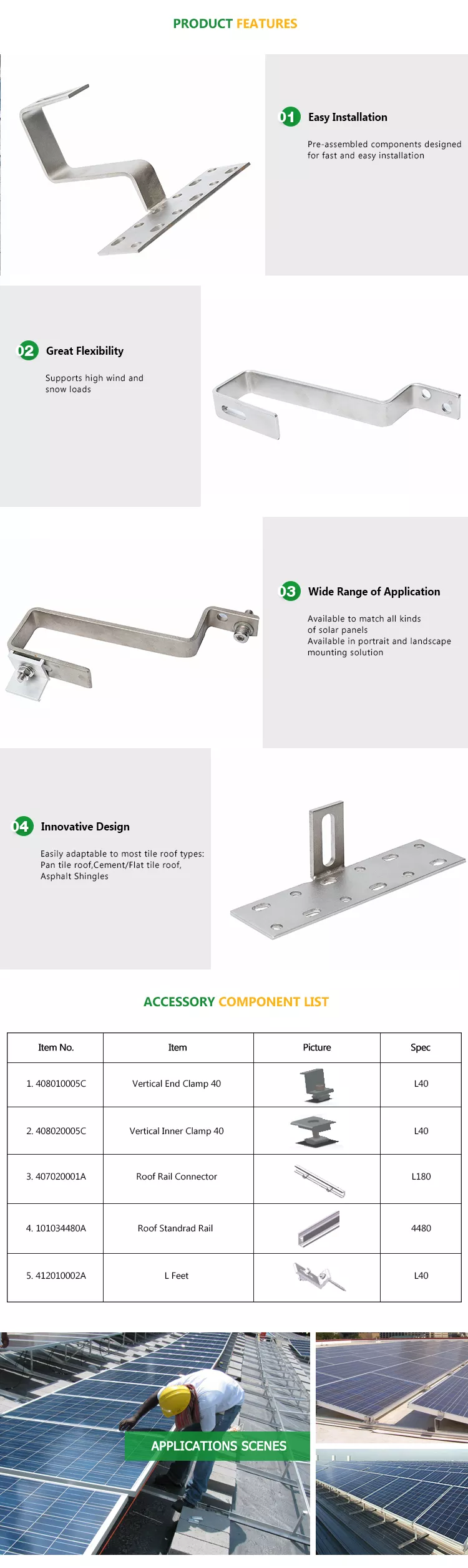 Roof PV System Mounted Tile Hook with Different Type