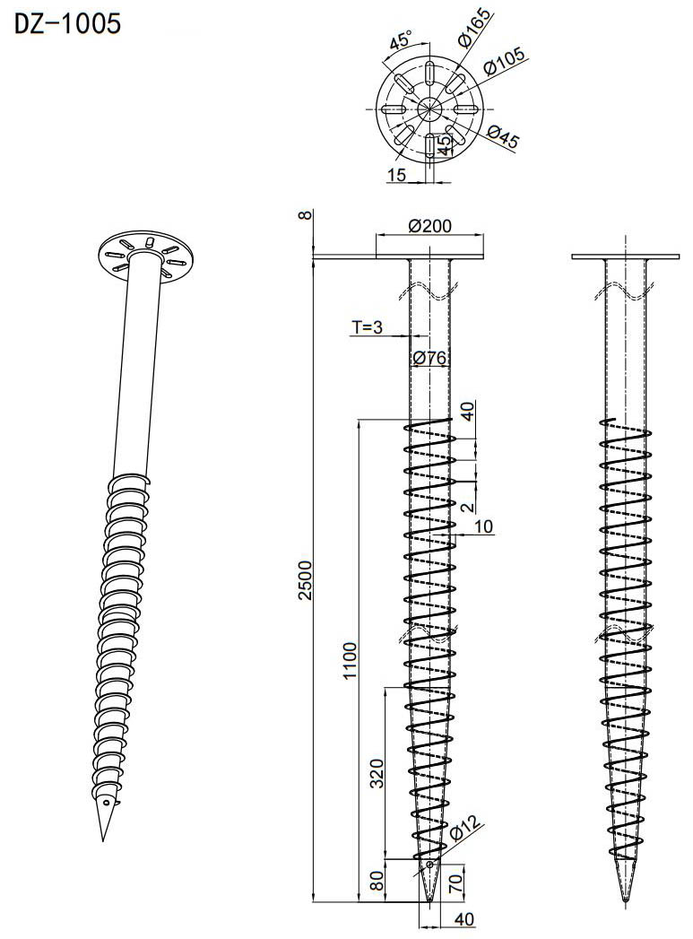  ground screw dimensions