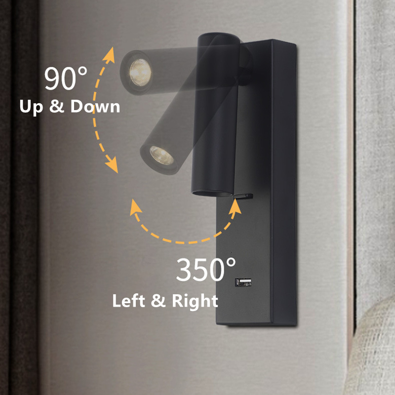 Headboard mounted LED reading lamp