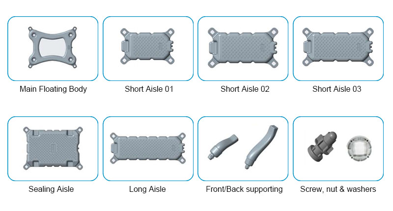 Floating solar system mounting components