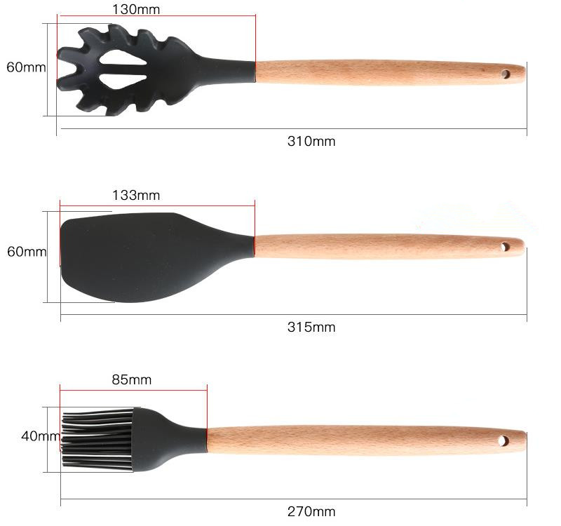 Silicone Kitchen Utensils with Wooden Handles