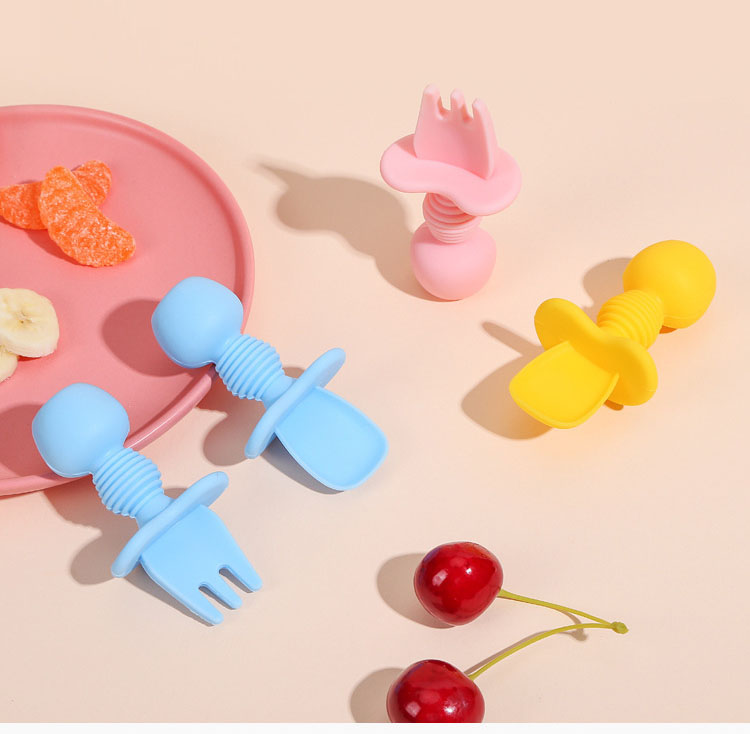 BPA Free infant toddler kids baby silicone feeding spoon and fork set BPA Free infant toddler kids baby silicone feeding spoon and fork set