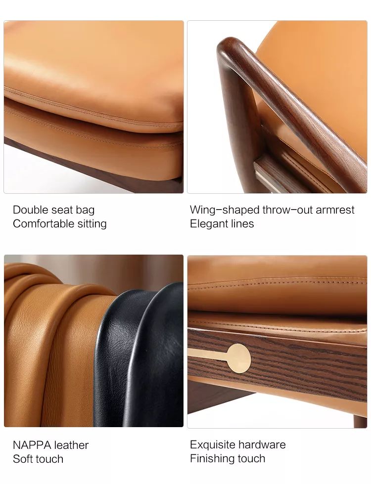 furniture Nordic leather single study tiger chair solid wood leisure lazy sofa chair