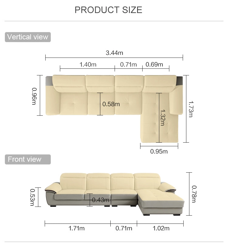 Living Room Furniture Gray Brown White Recliner Genuine Leather Section Corner Sofa Set Modern