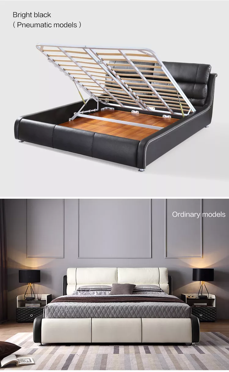 Hot Sale Factory Price Box Bed Wood Nordic Genuine Leather Luxury Modern Beds With Storage