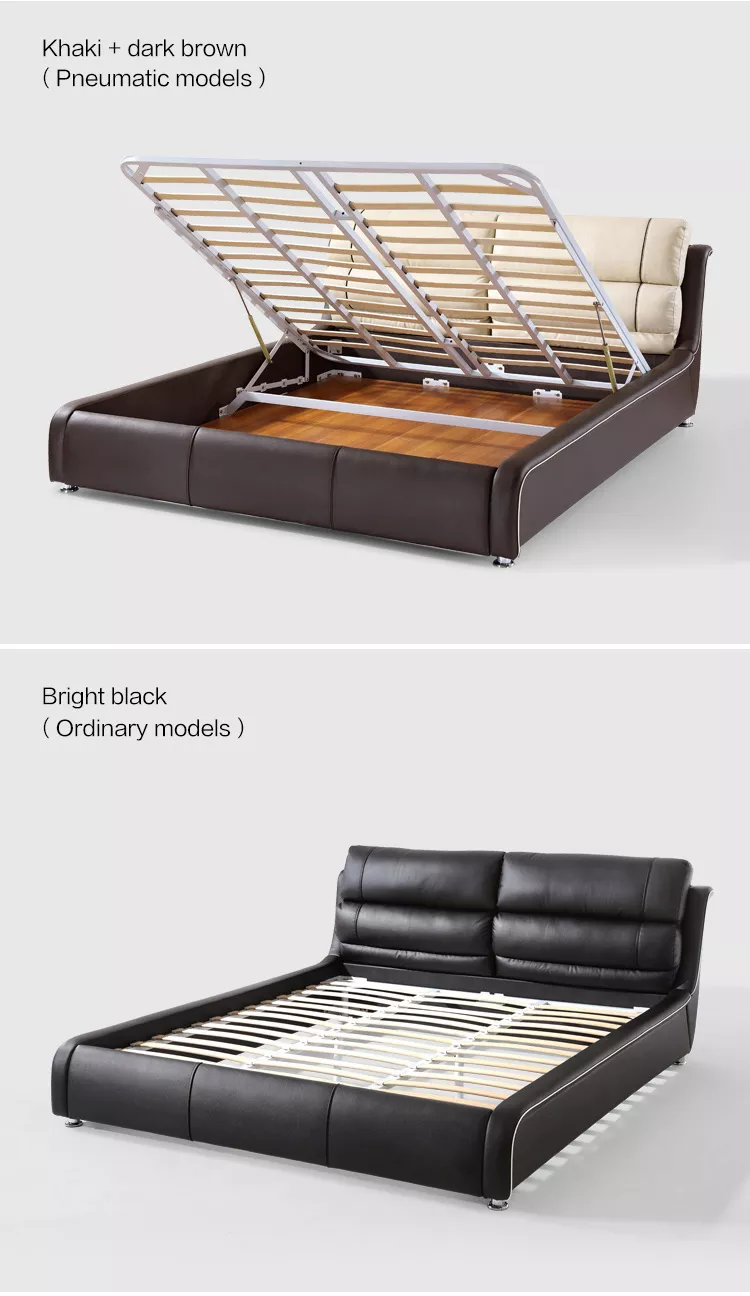 Hot Sale Factory Price Box Bed Wood Nordic Genuine Leather Luxury Modern Beds With Storage