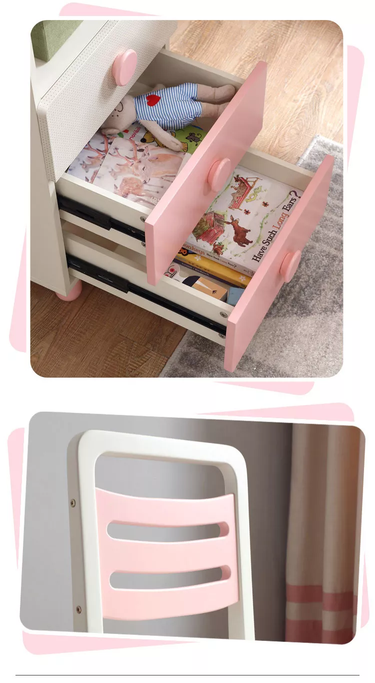 Pink Lovely Home Bedroom Corner Wood Children'S White Study Desk With Bookshelf