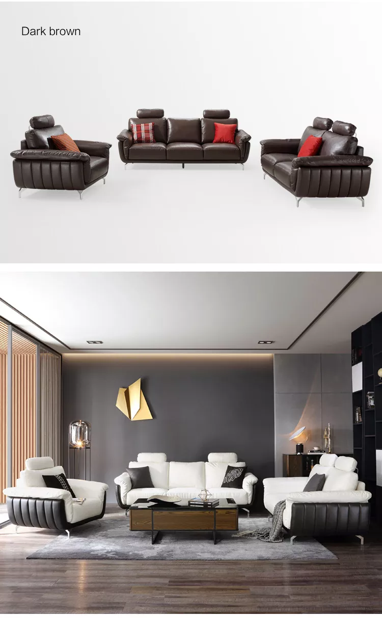 European-style Modern living room top head triple leather sofa for luxury villa