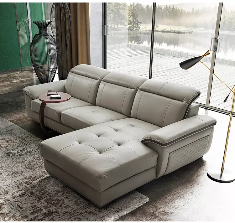 Living Room Furniture Gray Brown White Recliner Genuine Leather Section Corner Sofa Set Modern