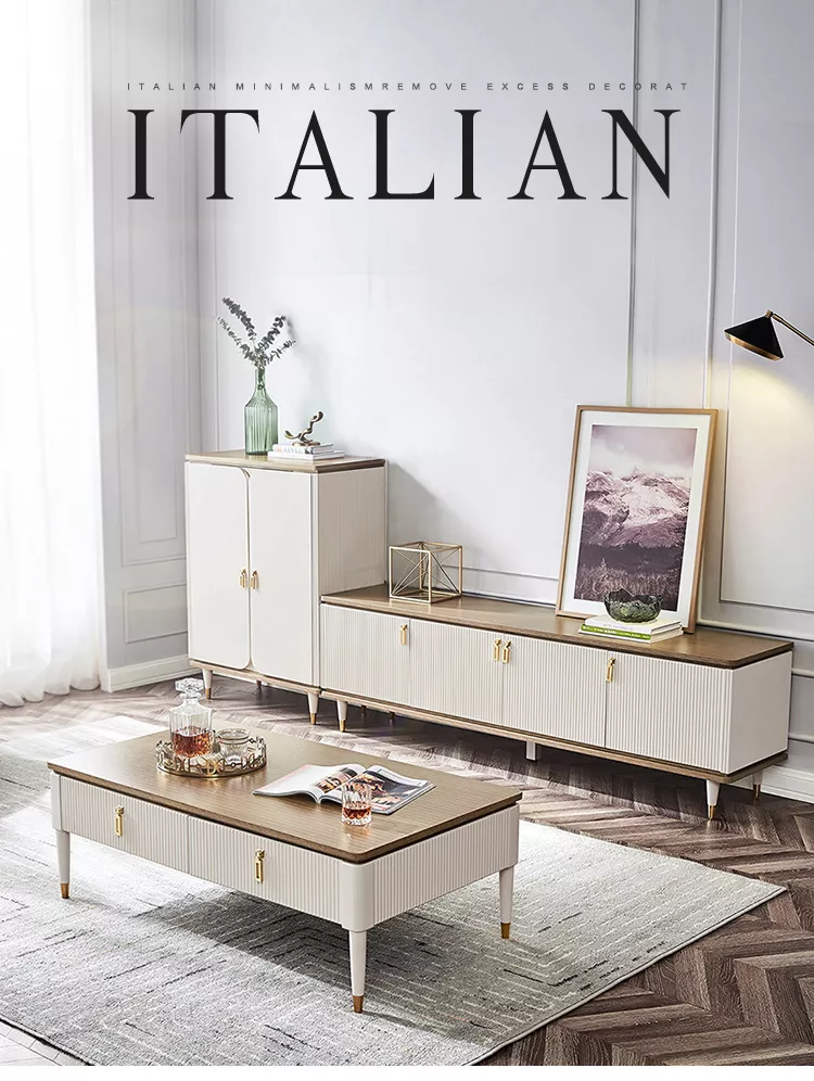 Small living room Italian light luxury TV cabinet high modern tea table furniture combination set