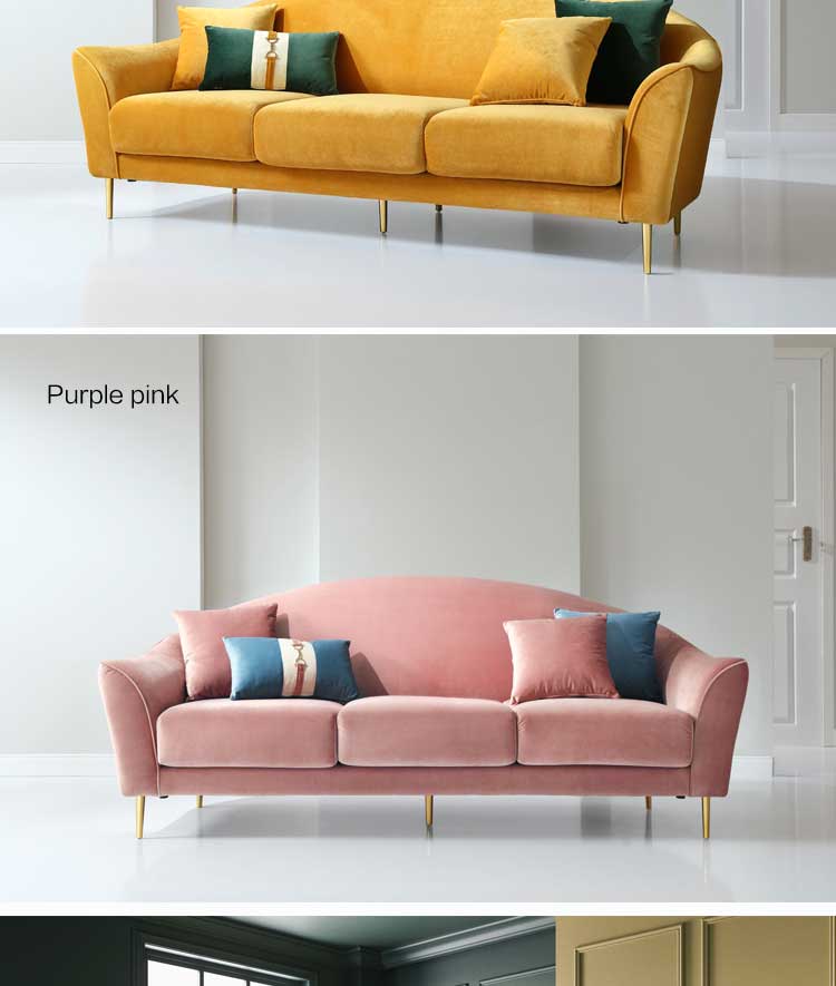 Linsy High Quality Modern Living Room Sofa Buttom Fabric Blue Pink Velvet Sectional Couch Sofa Lounge Chair Furniture RBJ3K