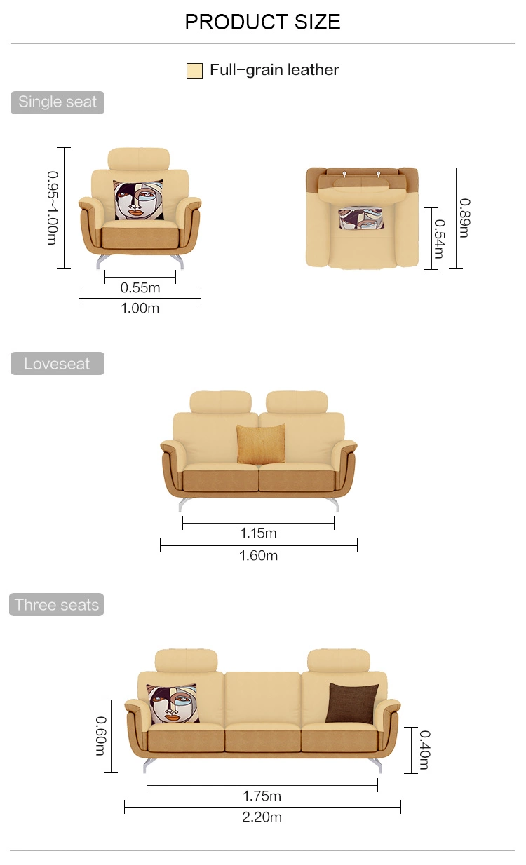 European-style Modern living room top head triple leather sofa for luxury villa