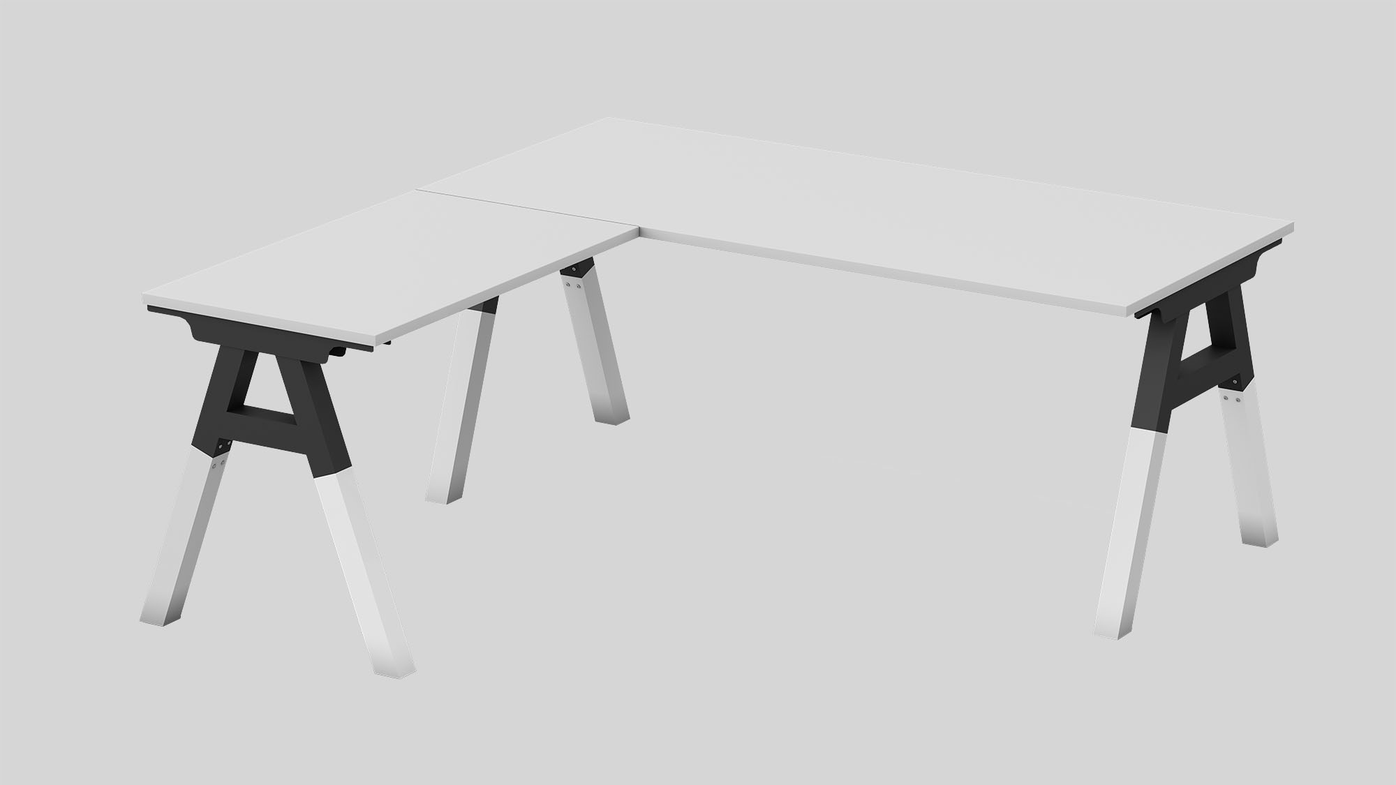 Desk with return in white top with black frame+white legs