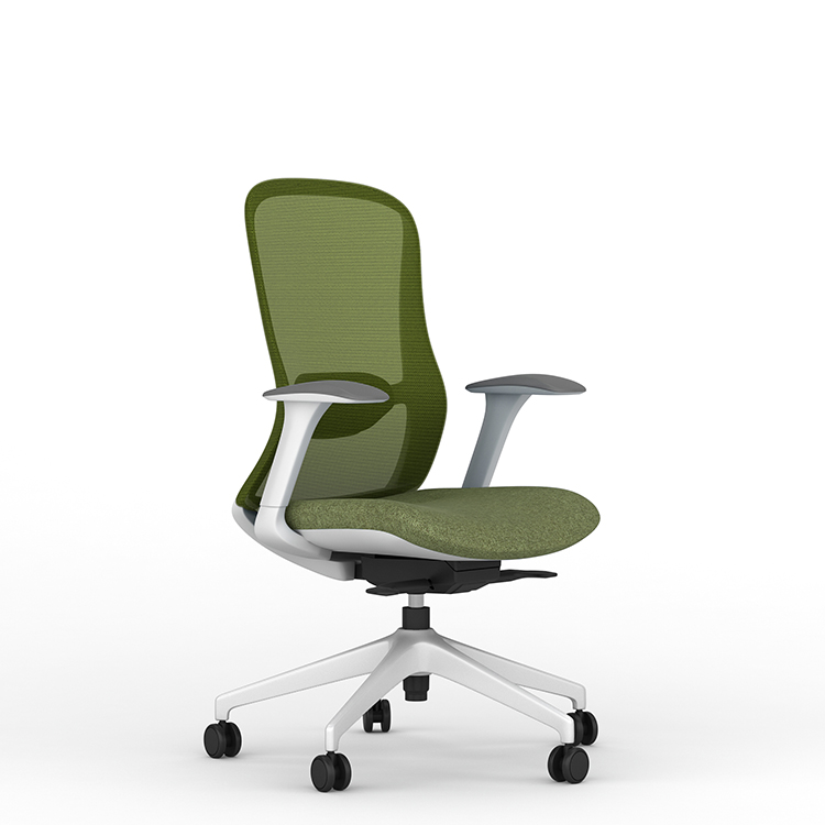 Exec chair, white body and green grey mesh and fabric