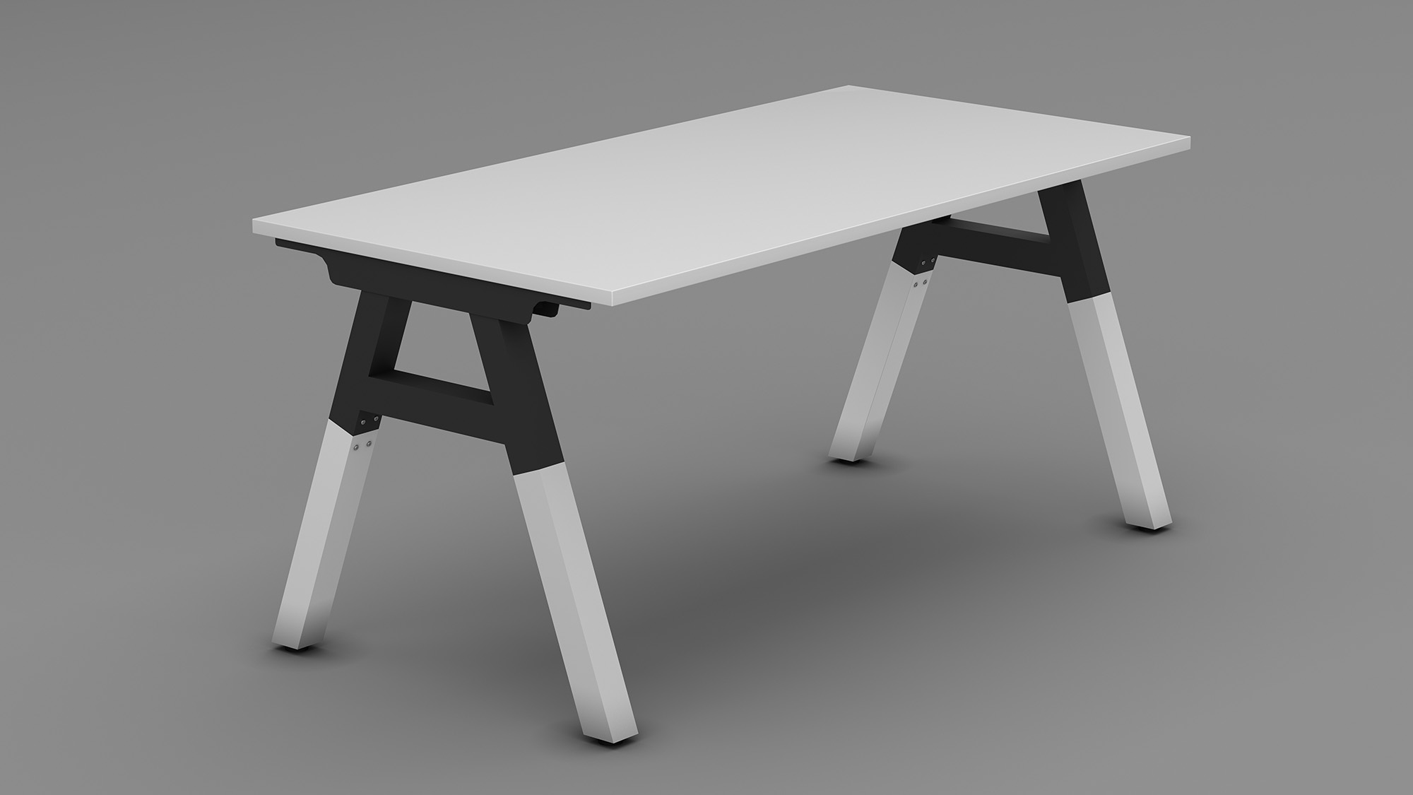 Office desk in white top with black metal frame+white legs