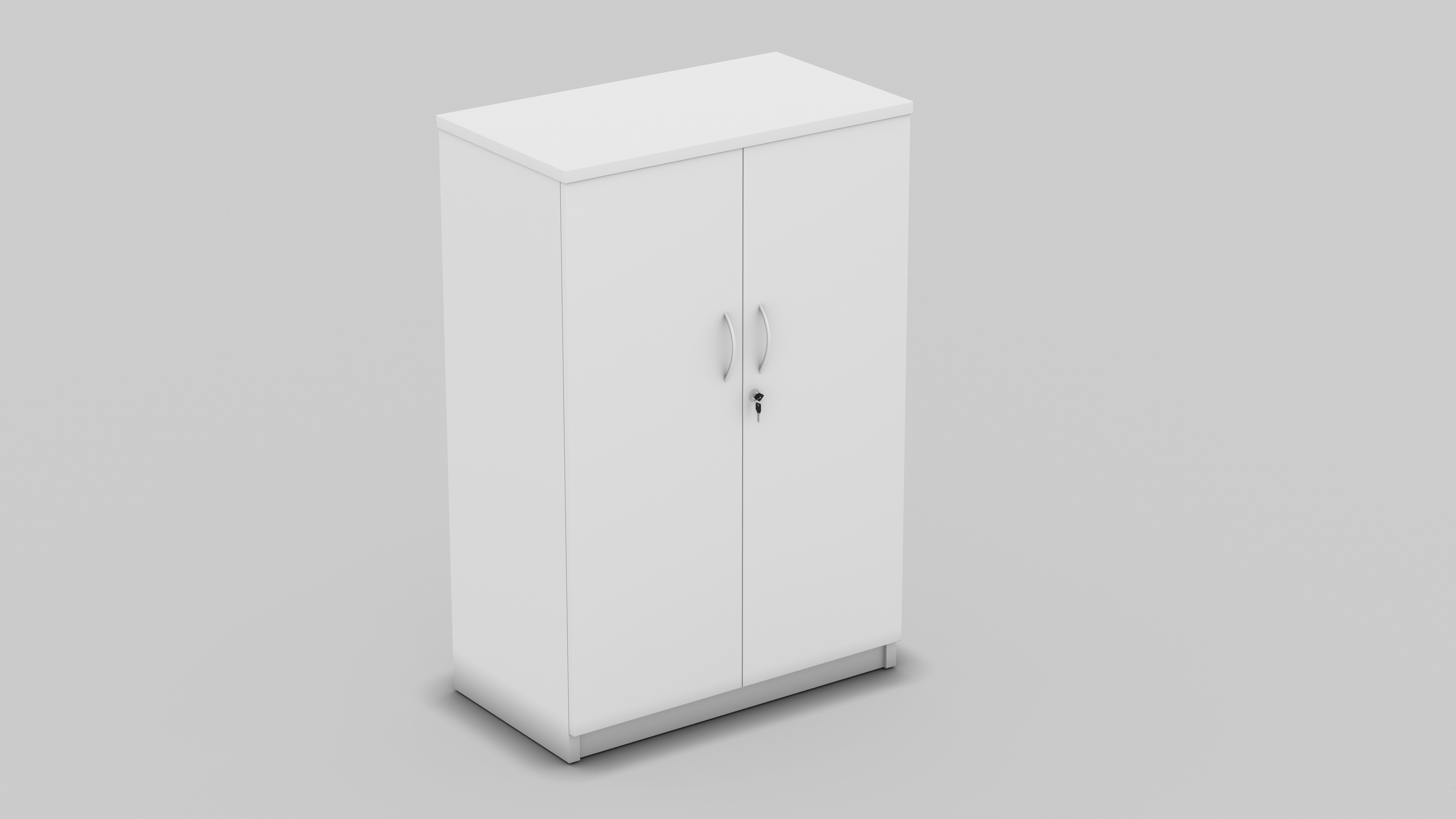 Middle height storage cupboard with two swing doors