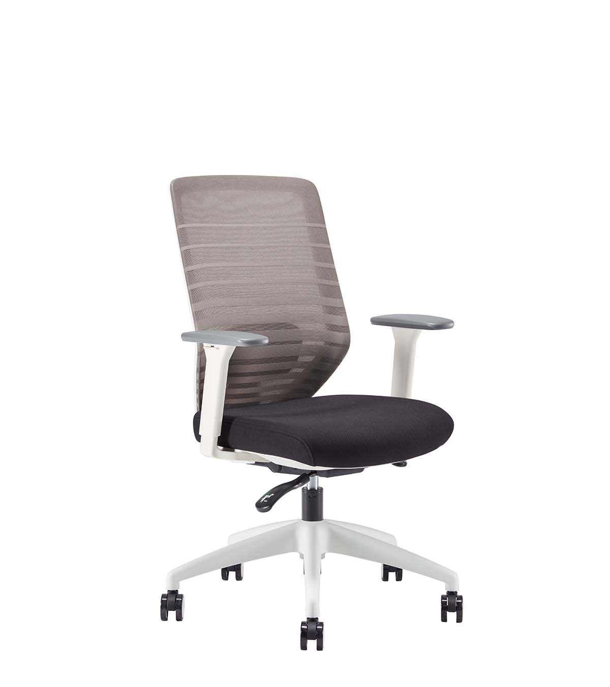 White frame task chair with mesh back and fabric seat