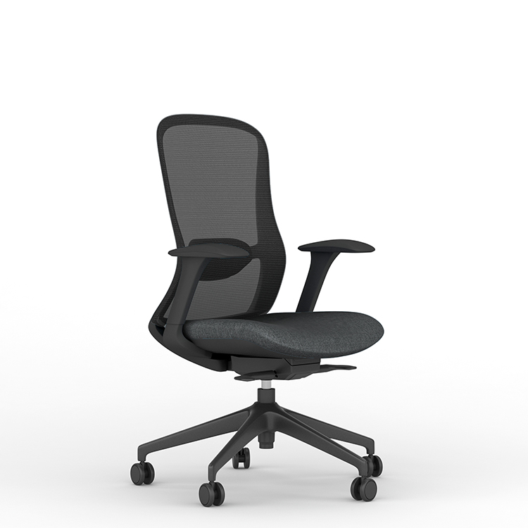 Exec chair, black body and dark grey mesh and fabric