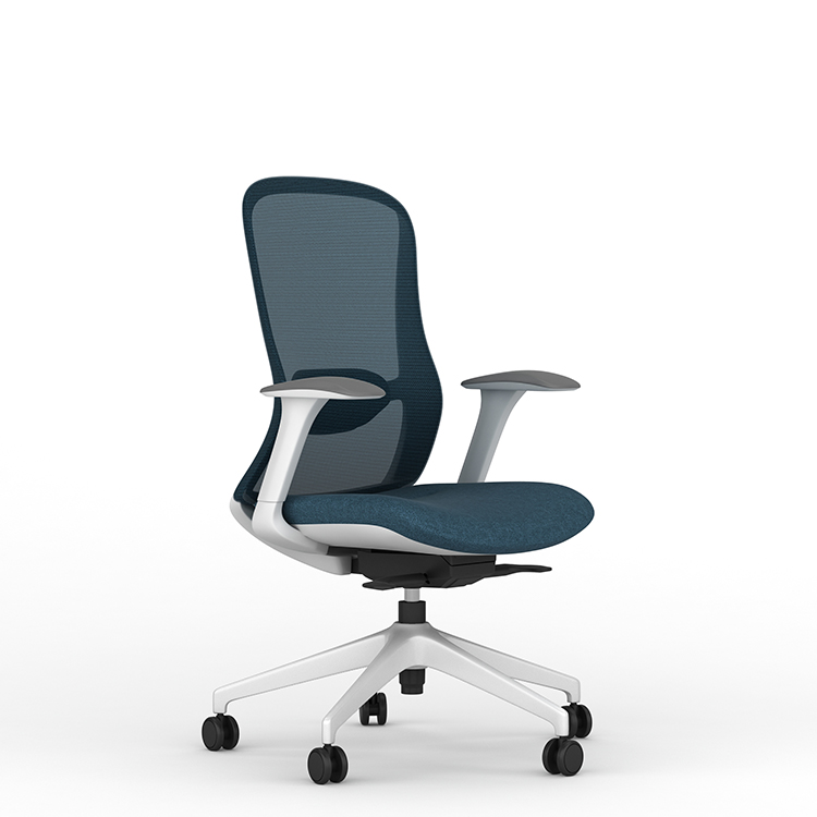 Exec chair, white body and navel grey mesh and fabric