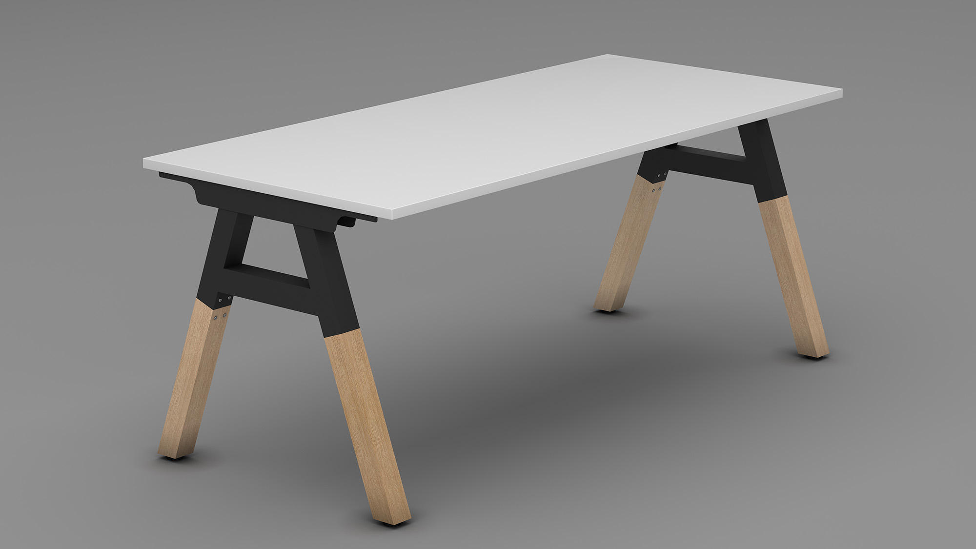 Desk in white top with back metal frame+timber legs