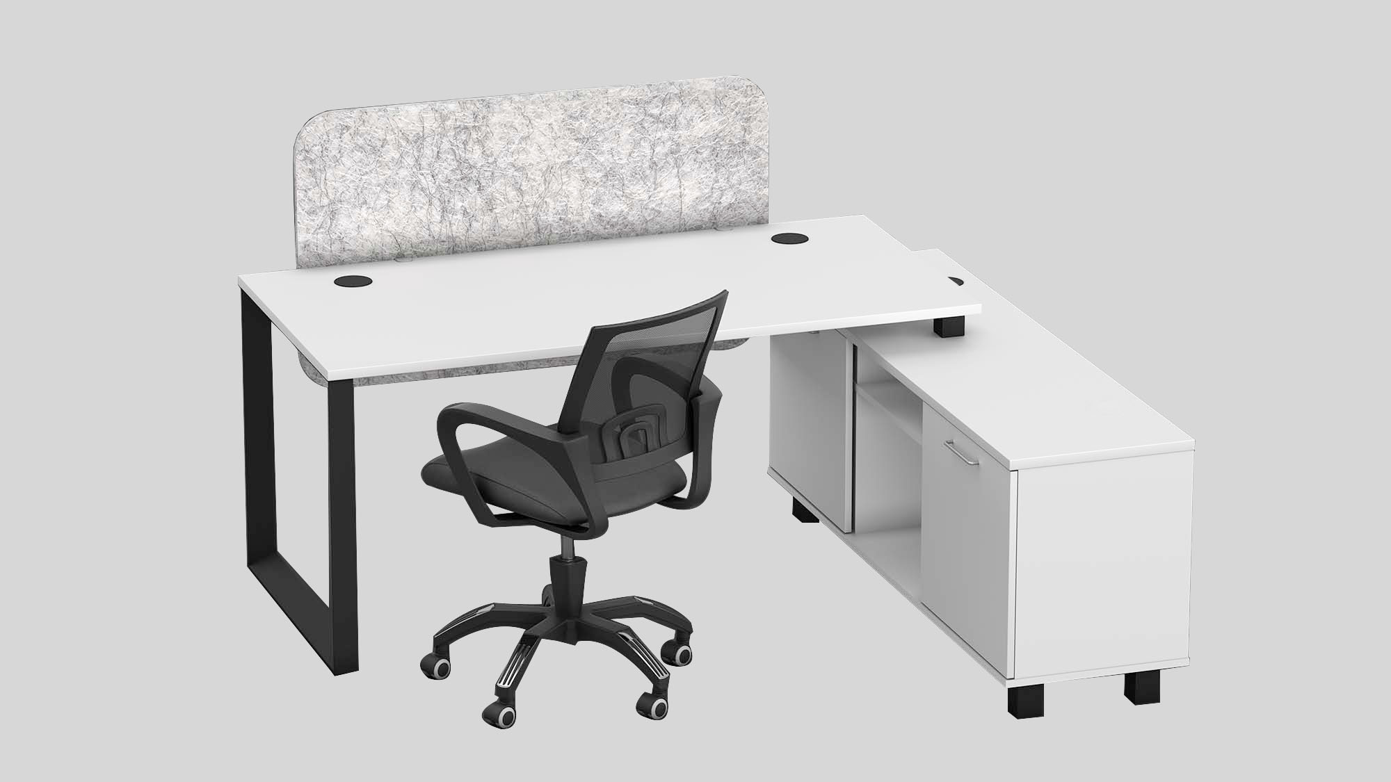 Workstation with right cabinet return in steel frame