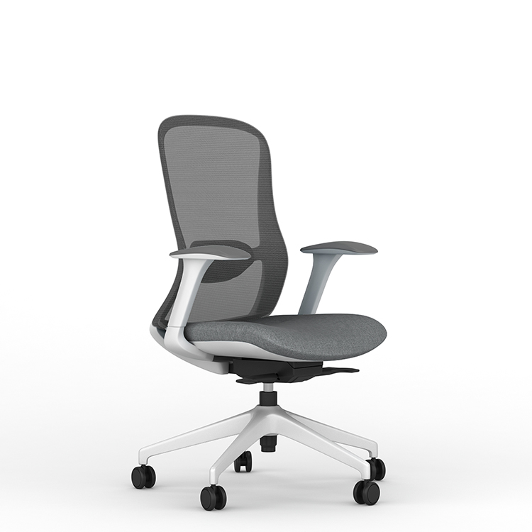 Exec chair, white body and light grey mesh and fabric