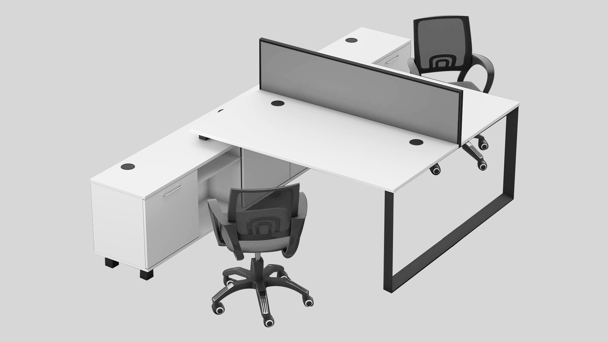 Left and right side workstations combined with big "O" shape leg