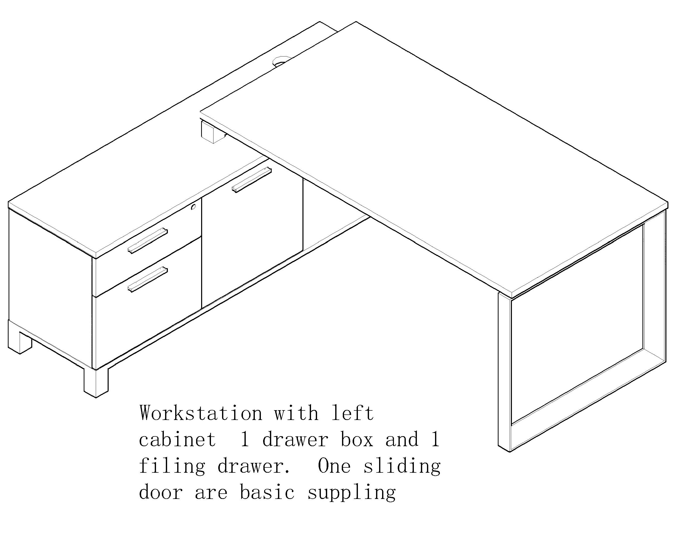 Standard workstation with cabinet D in left